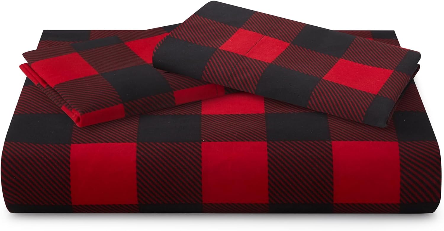 Marina Decoration Ultra Soft Silky Zipper Rich Printed Rayon Derived from Bamboo All Season 3 Pieces Duvet Cover Set with 2 Pillowcases, Red Black Plaid Pattern King Size