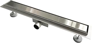 AICA Duschrinne 90 cm, linearer Duschablauf aus gebürstetem 304 Edelstahl, sehr Flach, Seitlicher Bodenablauf mit Geruchsstop, Haarsieb und Flieseneinsatz, Rechteckiges Duschbodenablauf Komplettset