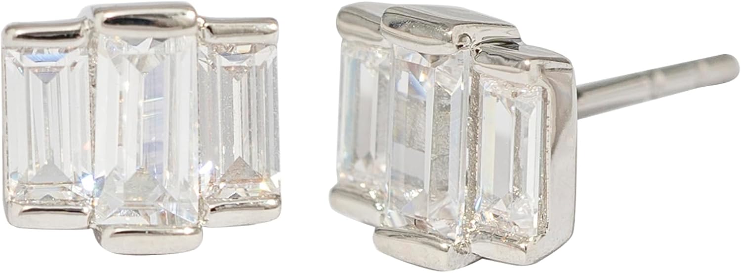 Amazon Essentials Rhodium or Yellow Gold Plated Brass Cluster Baguette Earrings