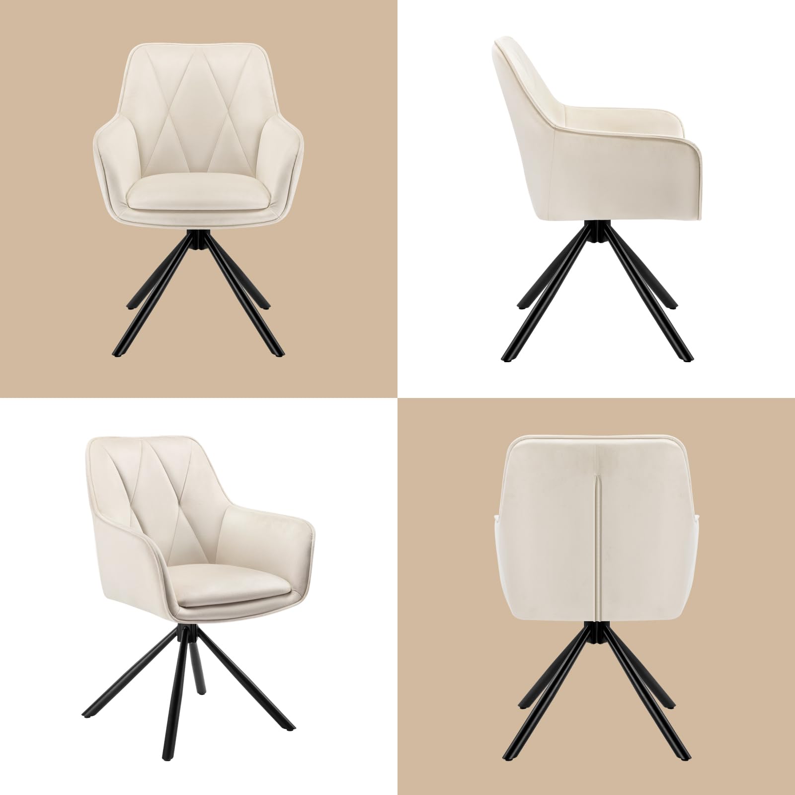 Lestarain Esszimmerstühle drehbar 2er Set, für Schlafzimmer Küche Wohnzimmer, Küchenstühle gepolstert mit Armlehnen Rückenlehne, Metallbeinen, Samt, Beige