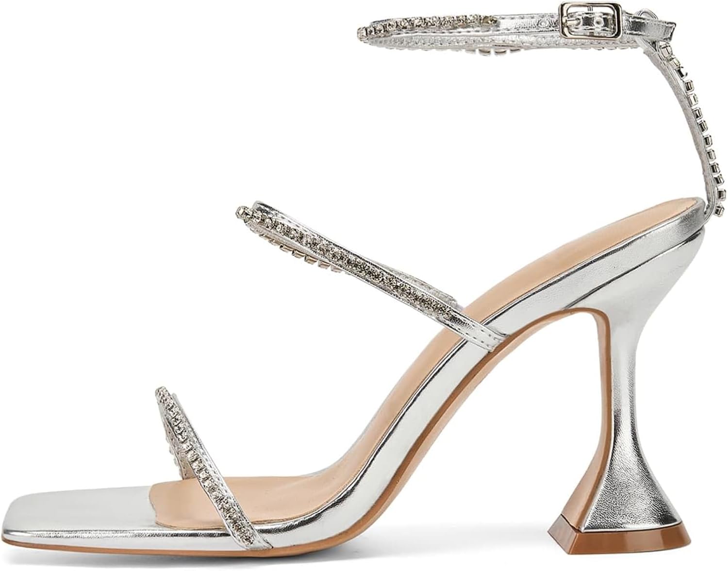 Women's Rhinestone Sandals Lace Up Slingback Square Open Toe Heels Sparkling Sandals with Stiletto Buckle Strap for Dress Party Prom Wedding High Heeled Shoes - Image 5