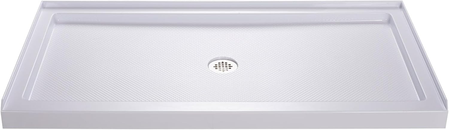 DreamLine SlimLine 30 in. D x 60 in. W x 2 3/4 in. H Center Drain Single Threshold Shower Base in White, DLT-1130600