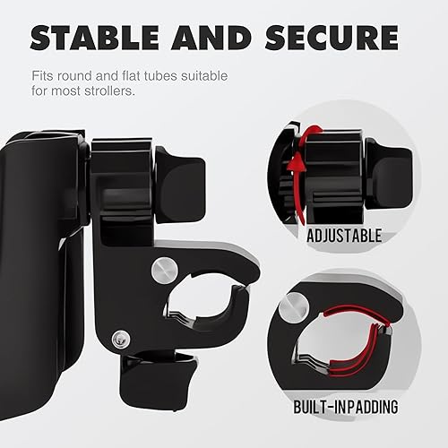 Miniatura 7 de Li & Zhao Portavasos universal para cochecito  2 en 1 para silla de ruedas, soporte ajustable para bebidas para bicicleta con soporte para teléfono,