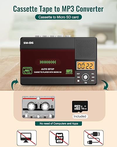 Miniatura 3 de Reproductor de cinta de casete pequeño, USB C o tarjeta SD casete de audio a convertidor digital MP3, grabación en cassettecomputadoratarjeta SD a