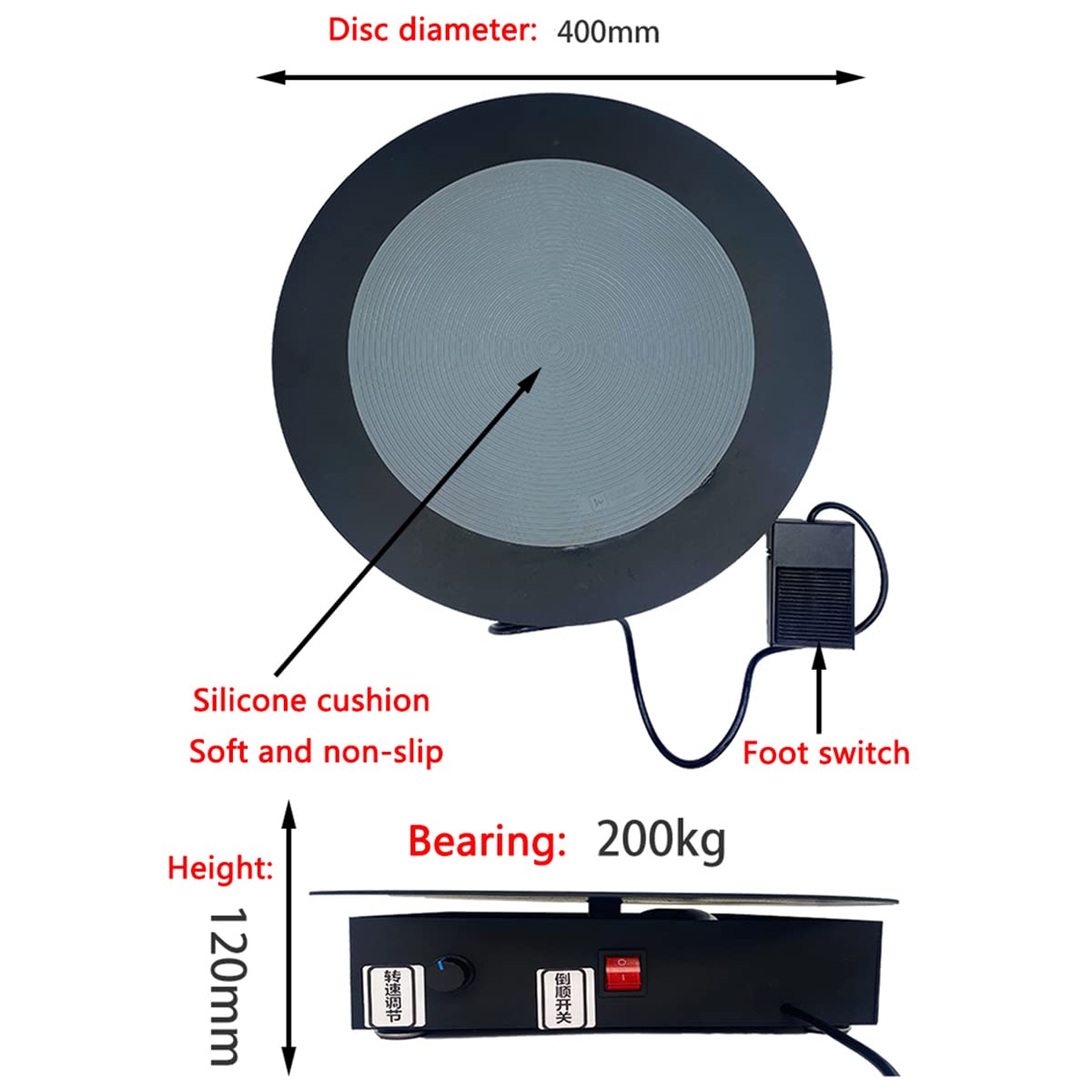 Elektrische Bandwickelmaschine Drehteller, kommerzielle Plattenspielerpacker, stufenlose Geschwindigkeit 0-50 U/min, Lager 200 kg, Rotary Packer für E-Commerce Express Meeresfrüchte, Obst,