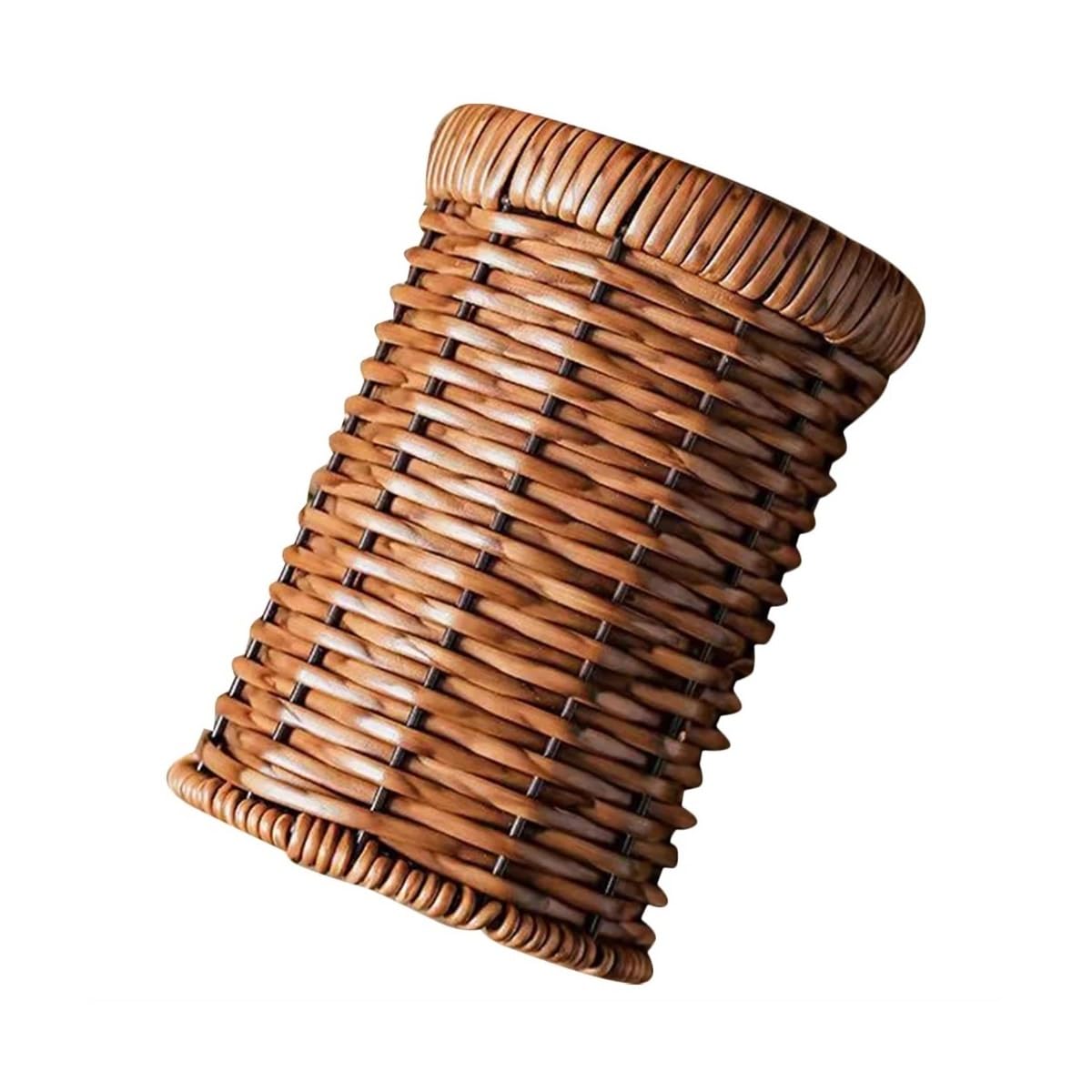 Voncyki Brown Rattan Pencil Holder Wicker Flatware Organizer Hand Woven Seagrass Cutlery Holder Kitchen Utensil Container Small Trash Can