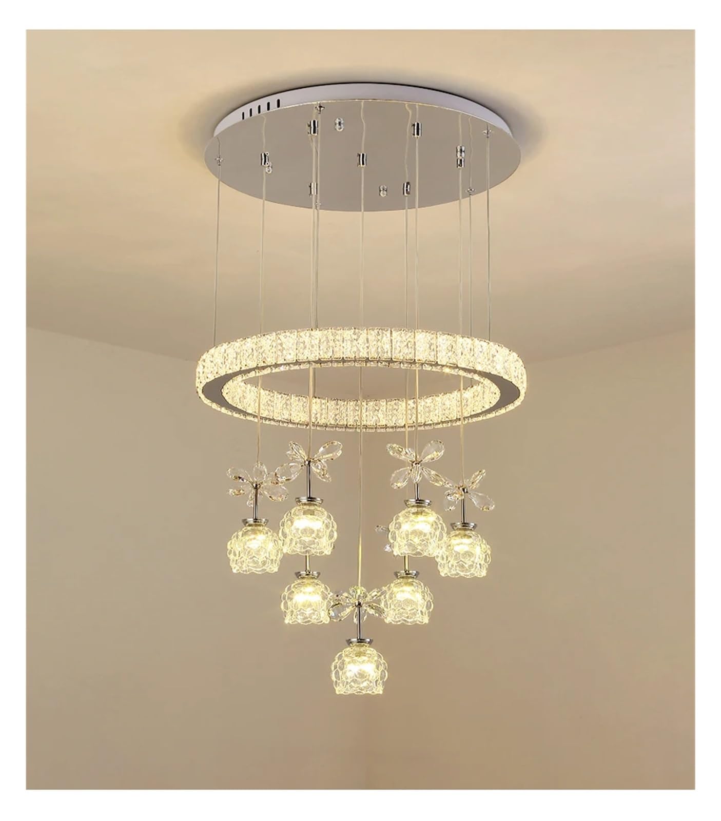ITOSUI Modern Led Crystal Petal Ceiling Chandelier for Living Room Bedroom Kitchen Round Chrome Home Decor Hanging Light Lustre Fixture