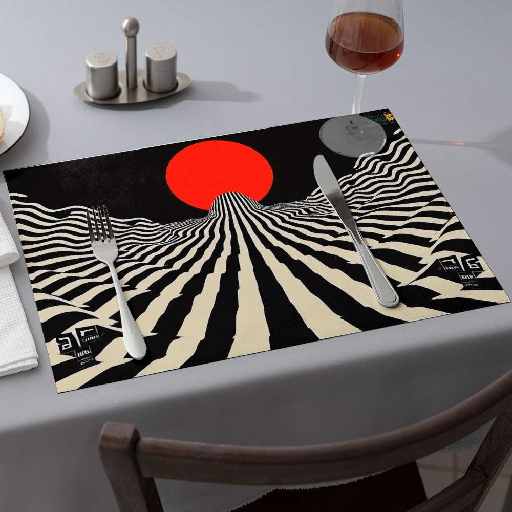 Sets de table bleus et rayures noires et blanches, lot de 6 pour décoration de table moderne