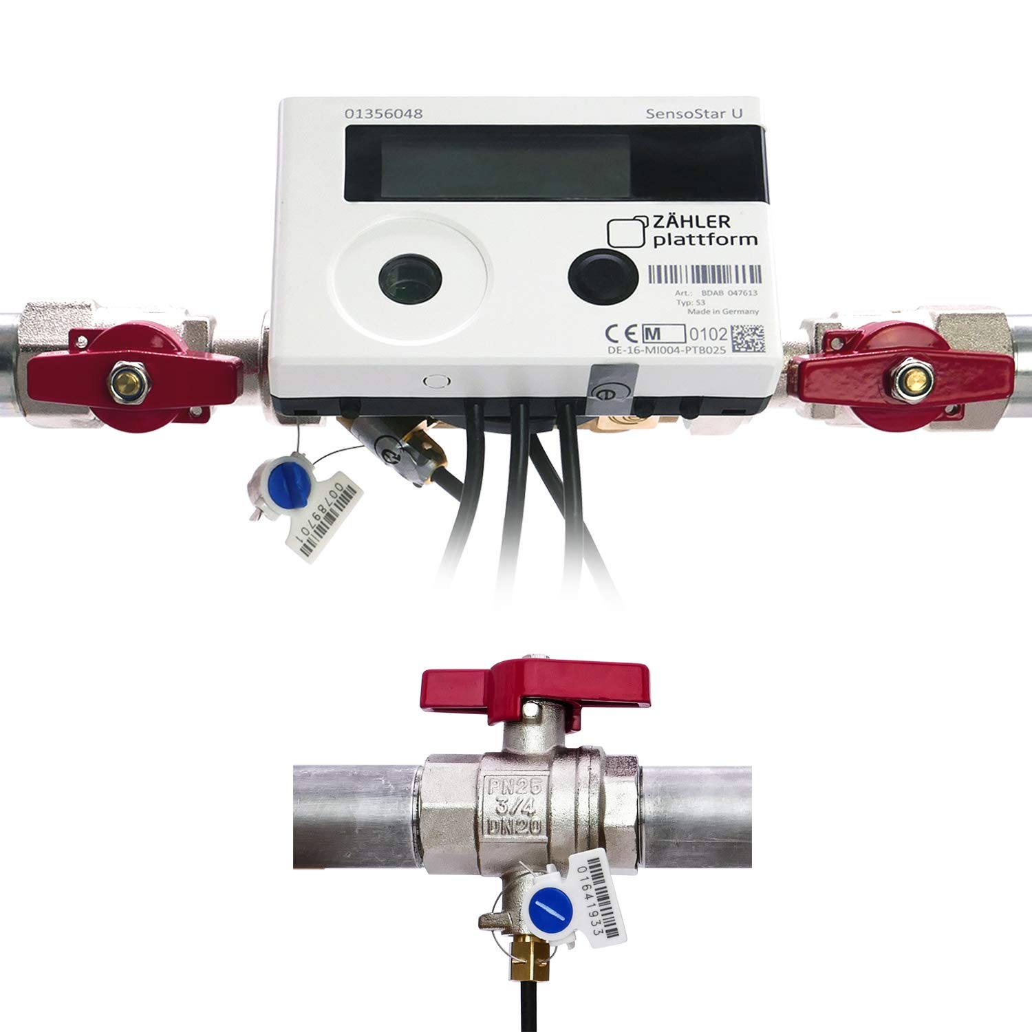 Set Wärmezähler SensoStar U Eichung 2026 Nenndurchfluss Qn 0,6 m³/h, Anschluss 3/4 Zoll, Baulänge 110 mm mit Einbausatz 3/4 Zoll