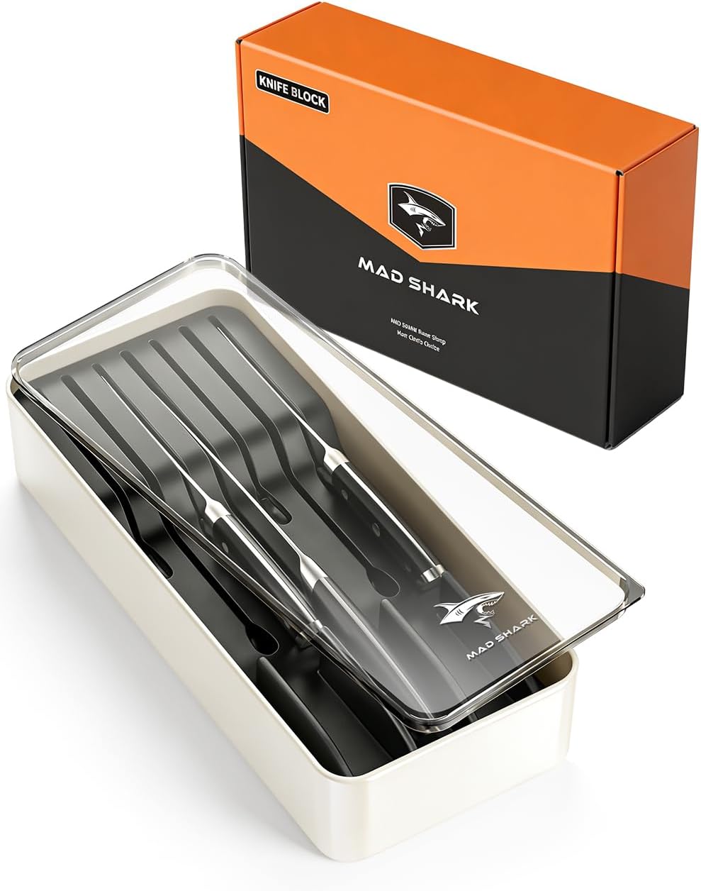 MAD SHARK 2-in-1 Detachable Knife Block & Silverware Organizer, Drawer Knife Holder for 7 Knives, BPA-Free, Blade-Safe Slots, Save Counter Space, Kitchen Drawer or Counter Storage, No Knives