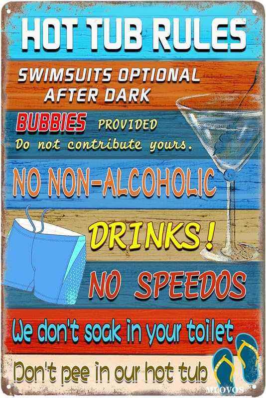 Funny Tin Sign Hot Tub Rules Metal Sign Wall Notice Sign Rustic Wall Art Sign Vintage Home Decor 8x12 Inch