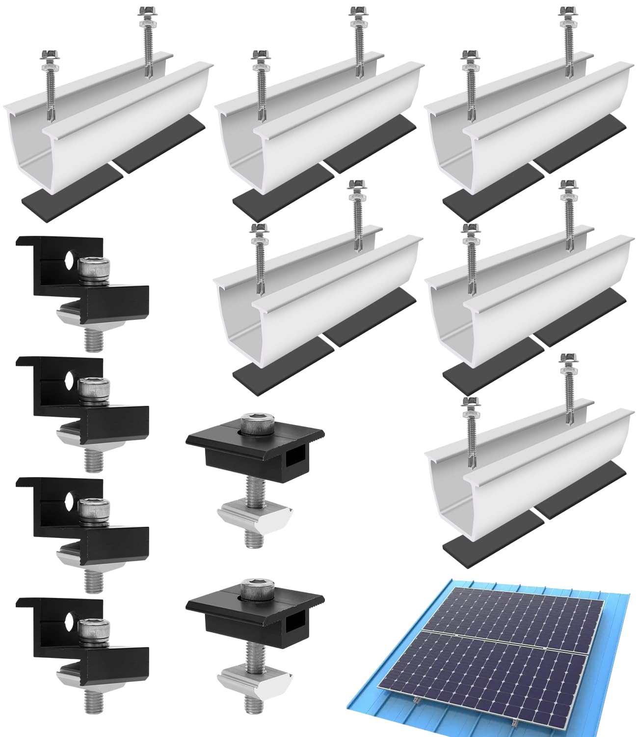 Kit di supporto solare per tetto in metallo 12cm,fissaggio pannelli fotovoltaici (30 – 35 mm) staffe a l per pannelli solari,Kit Staffe Fotovoltaico,Piastra per Tetto Piatto,per Camper Solare