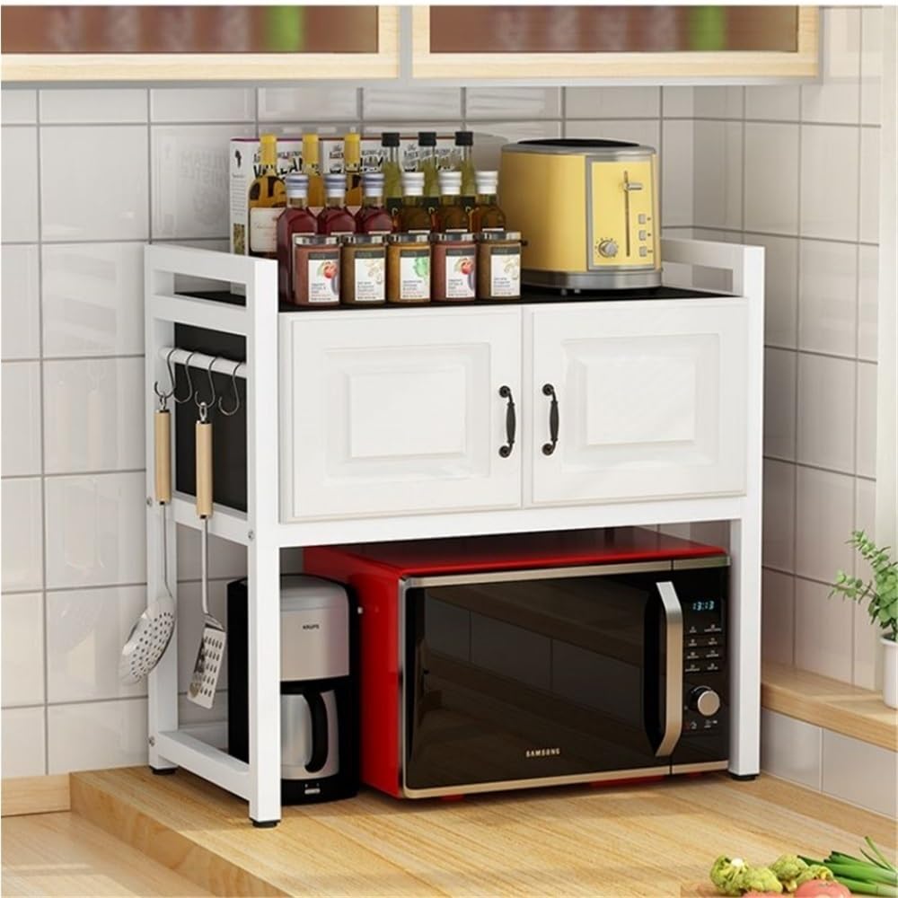 Resistente supporto per microonde, cucina a 3 ripiani con ante (nero, 70 cm / 27.6in), robusto ripiano portaoggetti per piccoli elettrodomestici, condimenti e accessori essenziali per il piano di