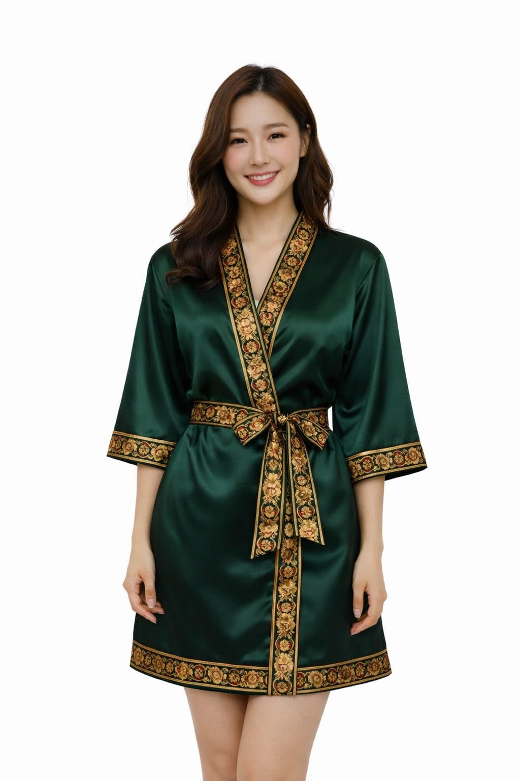 Satin V-Neck Kimono Gown Robe Women Short Bathrobe Sleepwear Lady Party Loungewear Nightgown-image-26