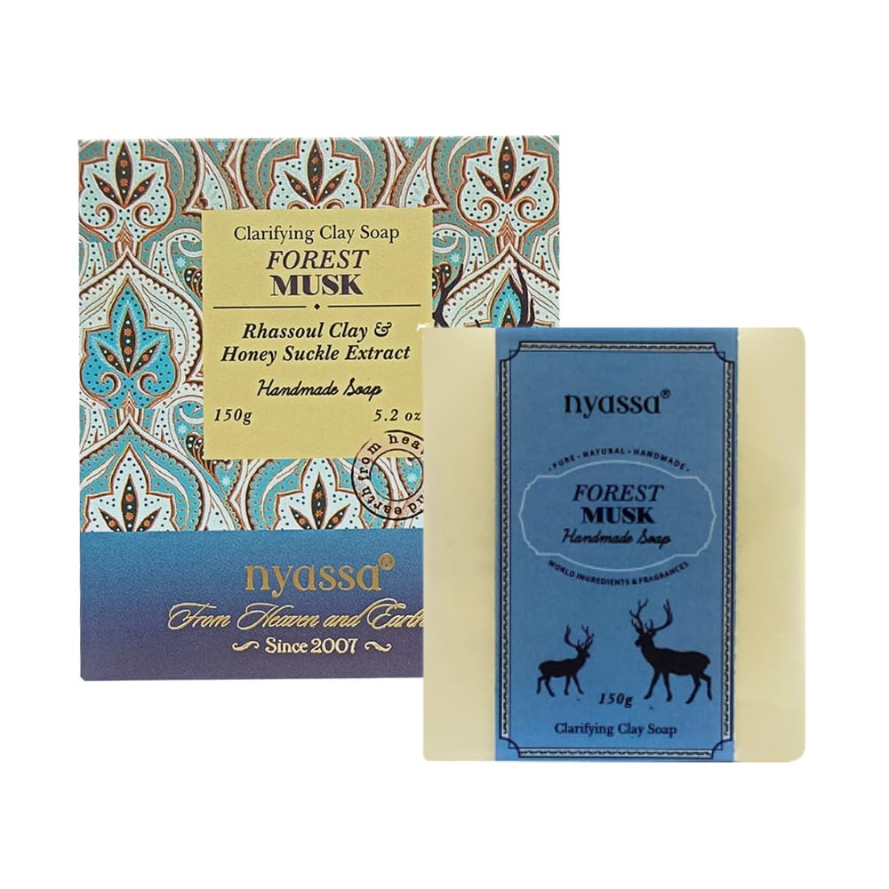 NyassaForest Musk Luxurious Handmade Natural Bathing Soap (150grm) for Men & Women |Honey suckle extract, Organic Sweet Almond oil|Musky fragrance|For All Skin Type| 150gm