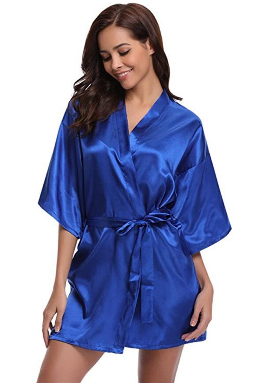 Bata Kimono Corta Mujer 100% Seda - Ledamon | Diseño Artesanal | Talla Única | Azul Marino