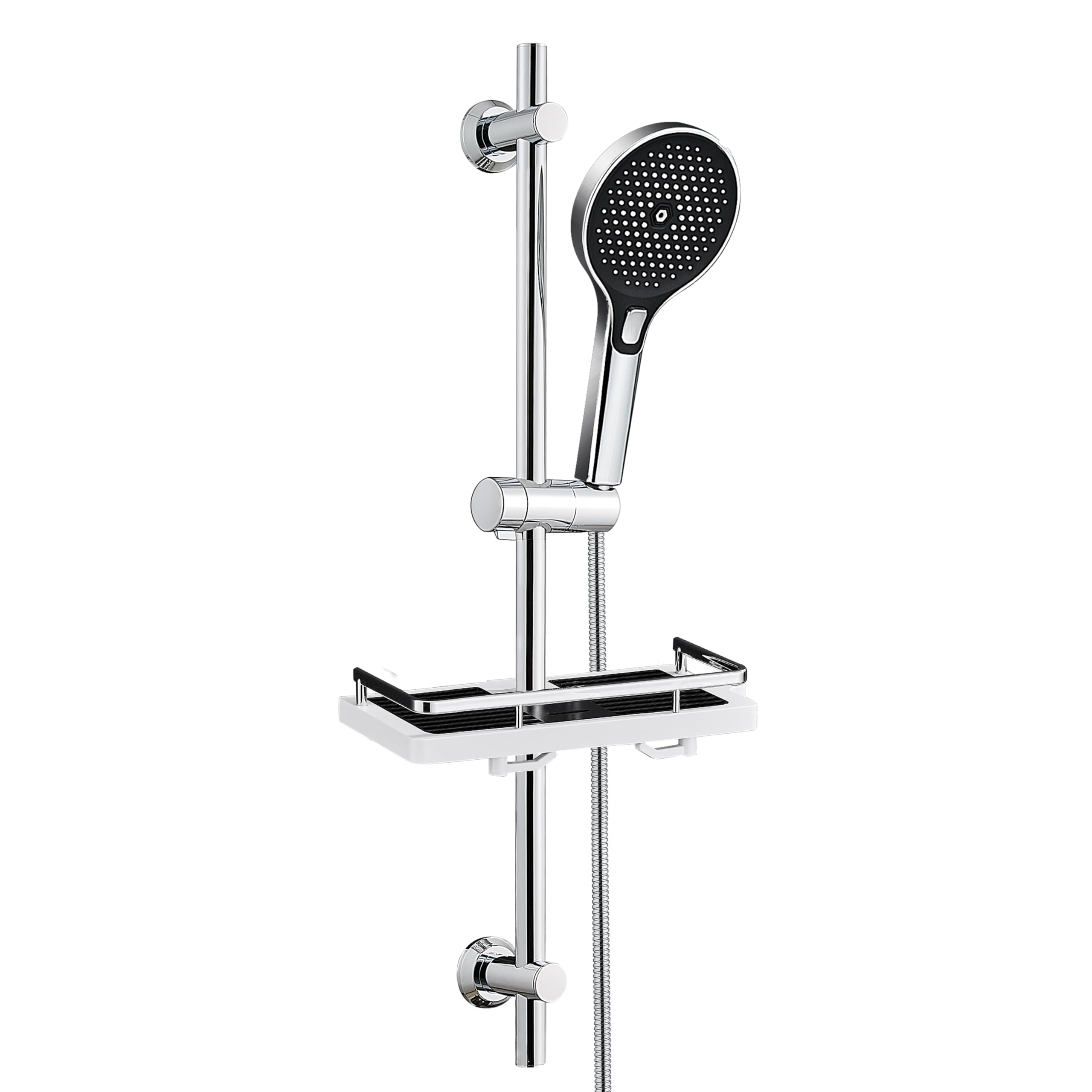 JOHO Shower Column without Mixer, Stainless Steel Shower Rod, 70 cm with Adjustable Shower Holder, Shower Riser Rail Adapting to Existing Holes with 3 Jet Shower and Shelf, Chrome