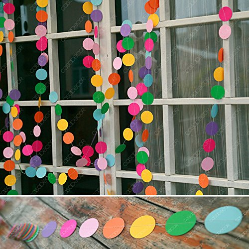 WOMHOPE Set of 2 Pcs - 13ft - Multi-colored Circle Dots Paper Garland Hanging String Decoration for Wedding Birthday Party Baby Shower Table Decoration Crafts(Colorful)