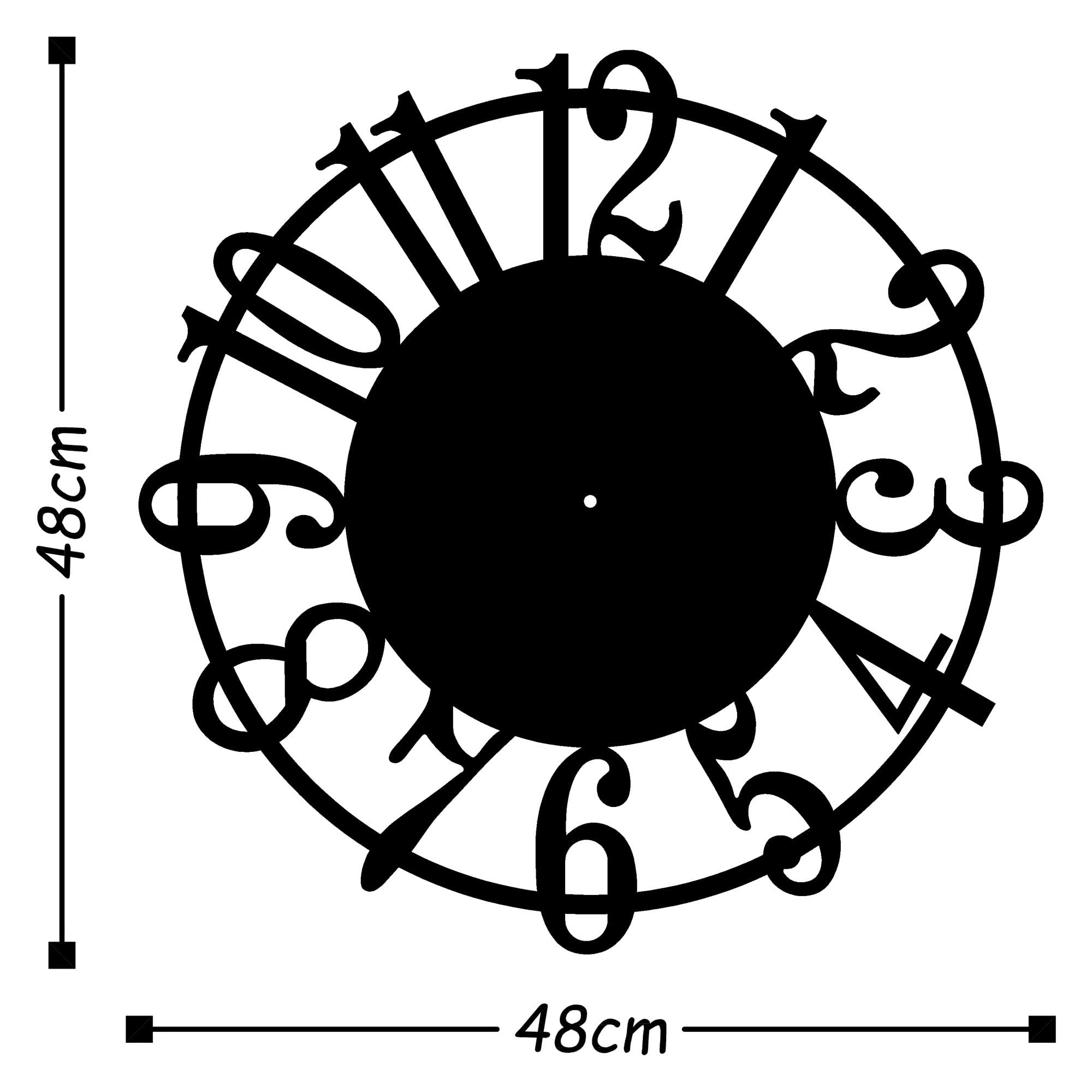WELL HOME MOBILIARIO & DECORACIÓN Decorative metal circle wall clock with numbers, Black/White, 48x48 - Image 2