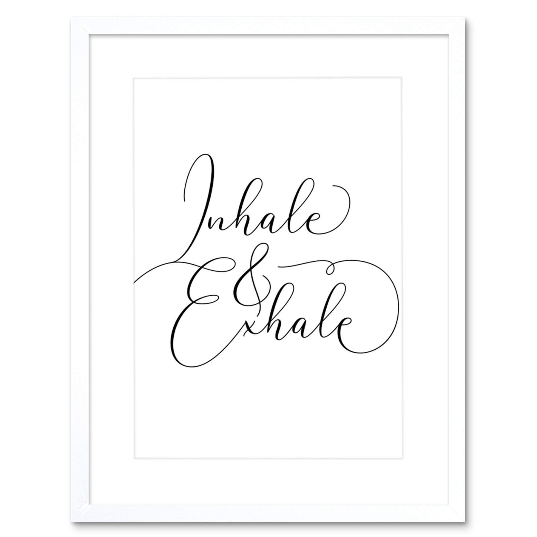 Wee Blue Coo Inhale And Exhale Modern Typography Artwork Framed Wall Art Print 12X16 Inch