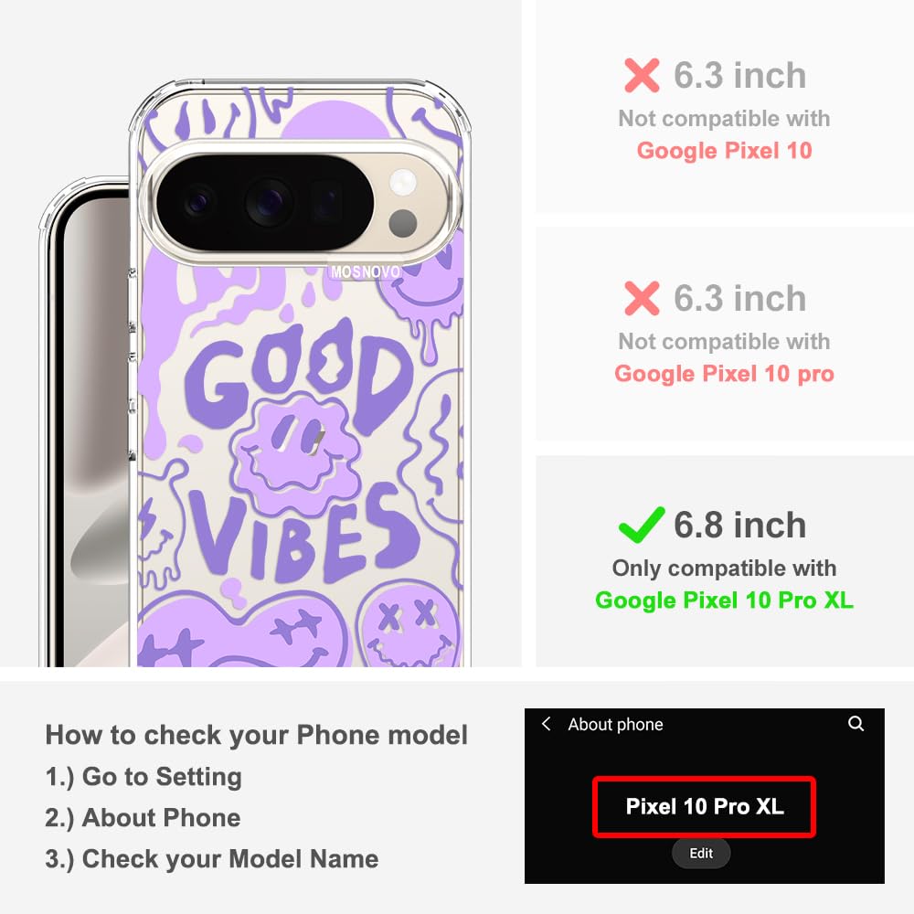 MOSNOVO Case for Google Pixel 10 & Pixel 10 Pro, [Buffertech 6.6ft Military-Grade Drop Protection] [Anti Peel Off Tech] Clear TPU Bumper Phone Case Cover Design - Cute Cherry — view 378