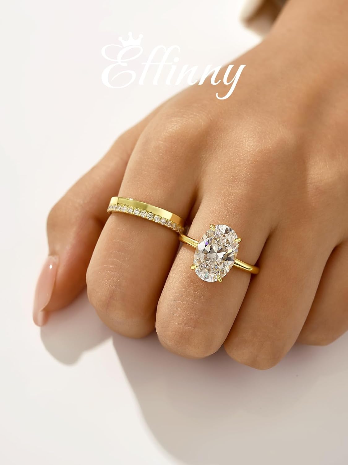 5.5ct 14K Golden Oval Wedding Ring Set for Women,2 Piece 925 Silver Matching Engagement Ring Set - Image 4