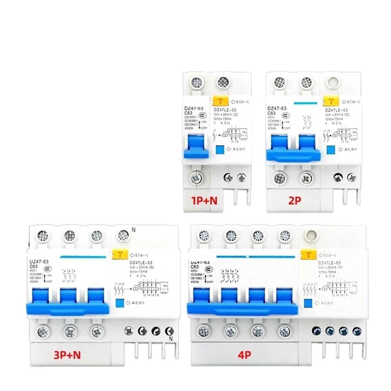 1PCS DZ47LE-63 Household Small Circuit Breaker 1P/2P/3P/4P Breaking Capacity 4.5KA air Switch with Leakage Protector(1P N,25A)