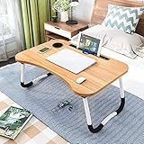 CREAT Foldable Bed Study Table Portable Multifunction Laptop Table Lapdesk for Children Bed Foldabe Table Work Office Home with Tablet Slot & Cup Holder Bed Study Table(Wood)