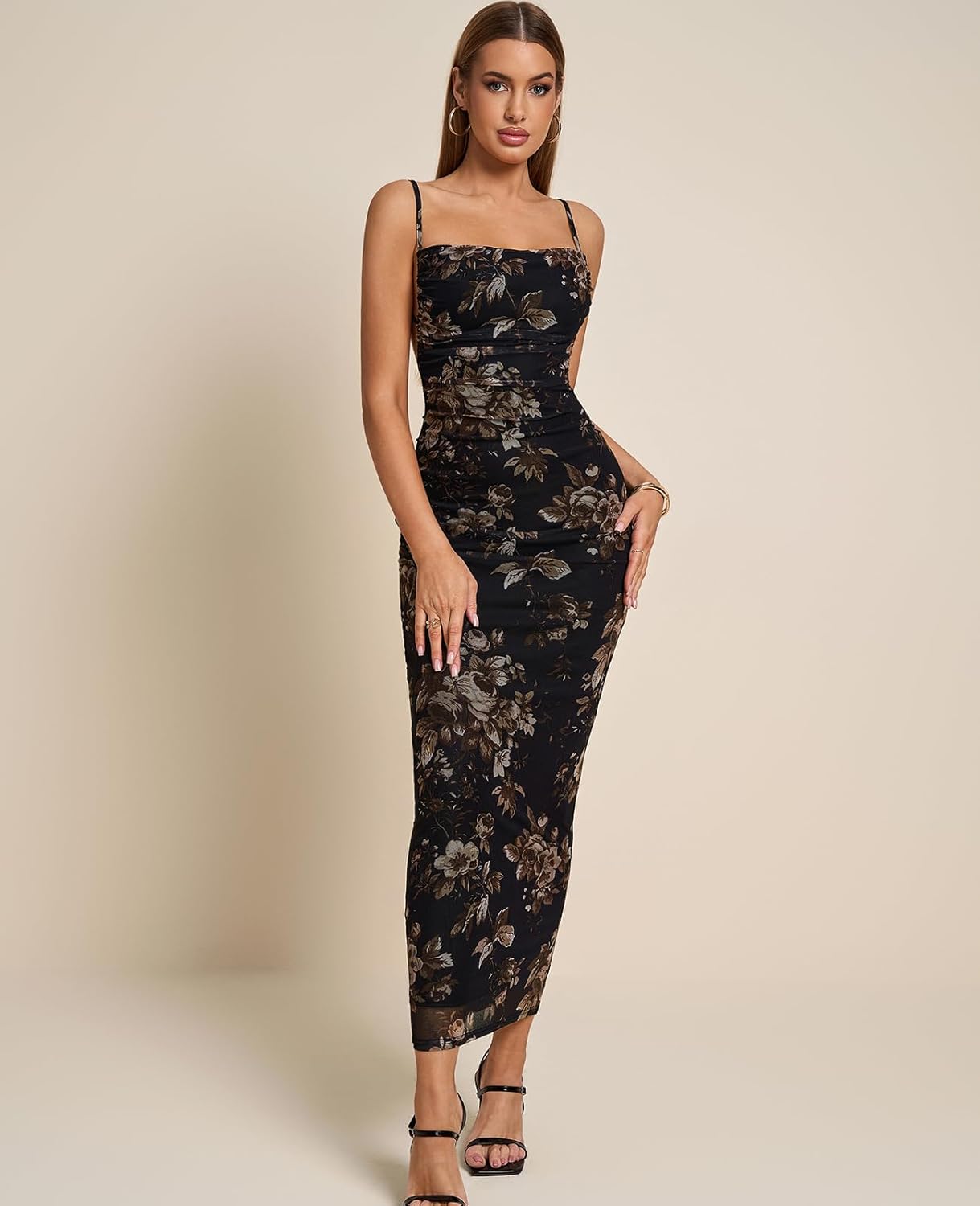 Women Floral Corset Maxi Long Dress Ruched Bodycon Long Formal Wedding Guest Dresses - Image 4