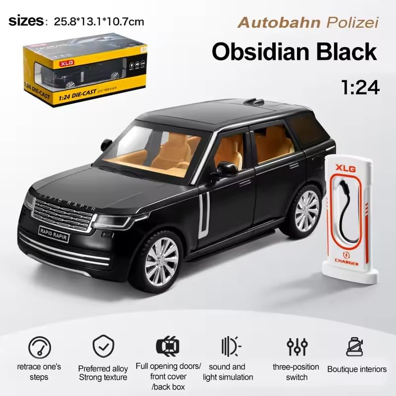 Image of FEXXA 1:24 Scale Range Rover SUV Die-Cast Metal Car with Sport car Openable Doors Light and Sound,Pull Back Function Indoor Outdoor Toy for Kids (Black)
