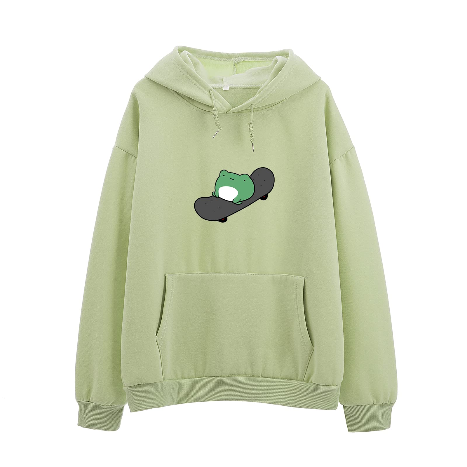 KEEVICI Women's Cute Sweatshirts Skateboarding Frog Long Sleeve Cotton Hoodie Pullover