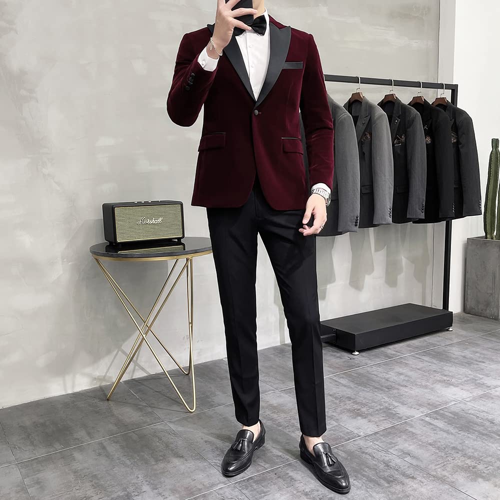 Uomo 2-Pezzo del Vestito Un Pulsante Giacca di Velluto e Pantaloni Solidi Neri