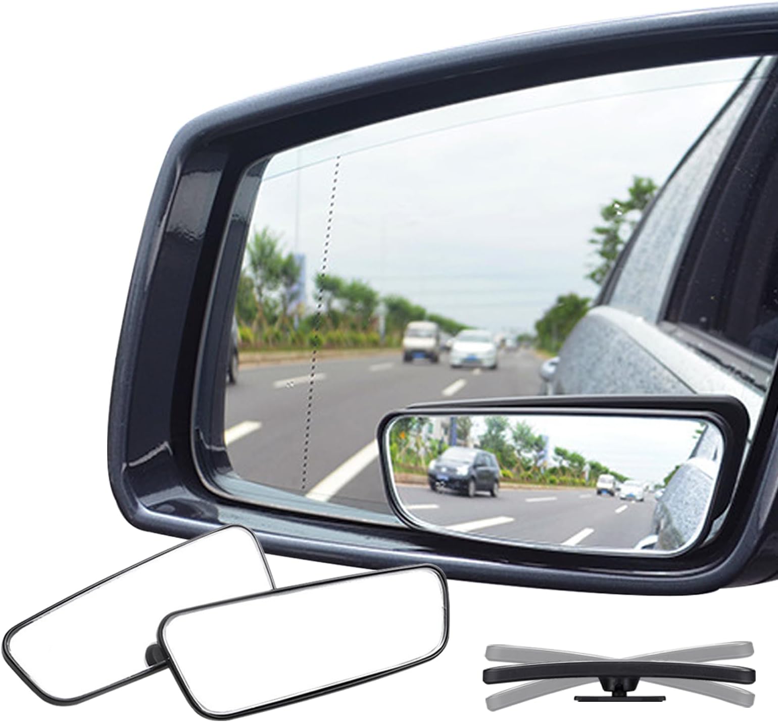 Ampper Rectangle Blind Spot Mirror, HD Glass ABS Housing Convex Wide Angle Rearview Blindspot Car Mirror for Car SUV and Truck (Framed, Pack of 2)