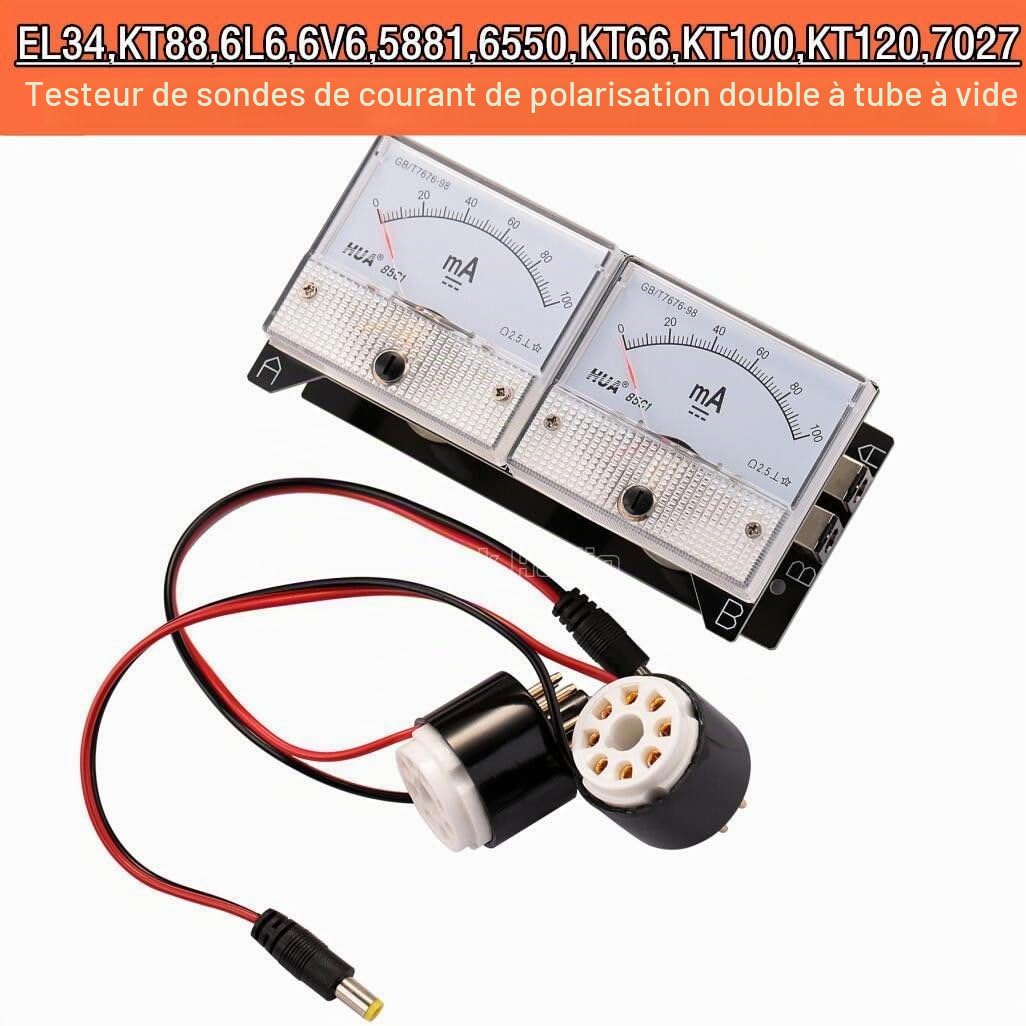 Nobsound Testeur de courant à 8 broches double biais - Pour EL34, KT88, 6L6, 6V6, 6550 - Tube d'amplificateur, tube d'amplificateur, tube