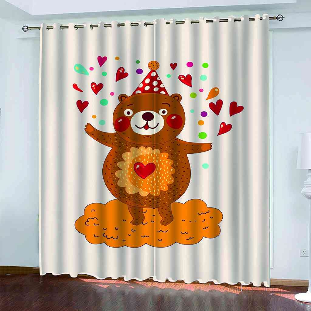 Rideaux occultants ours 3D isolant thermique phonique 200x214cm pour chambre d'enfant
