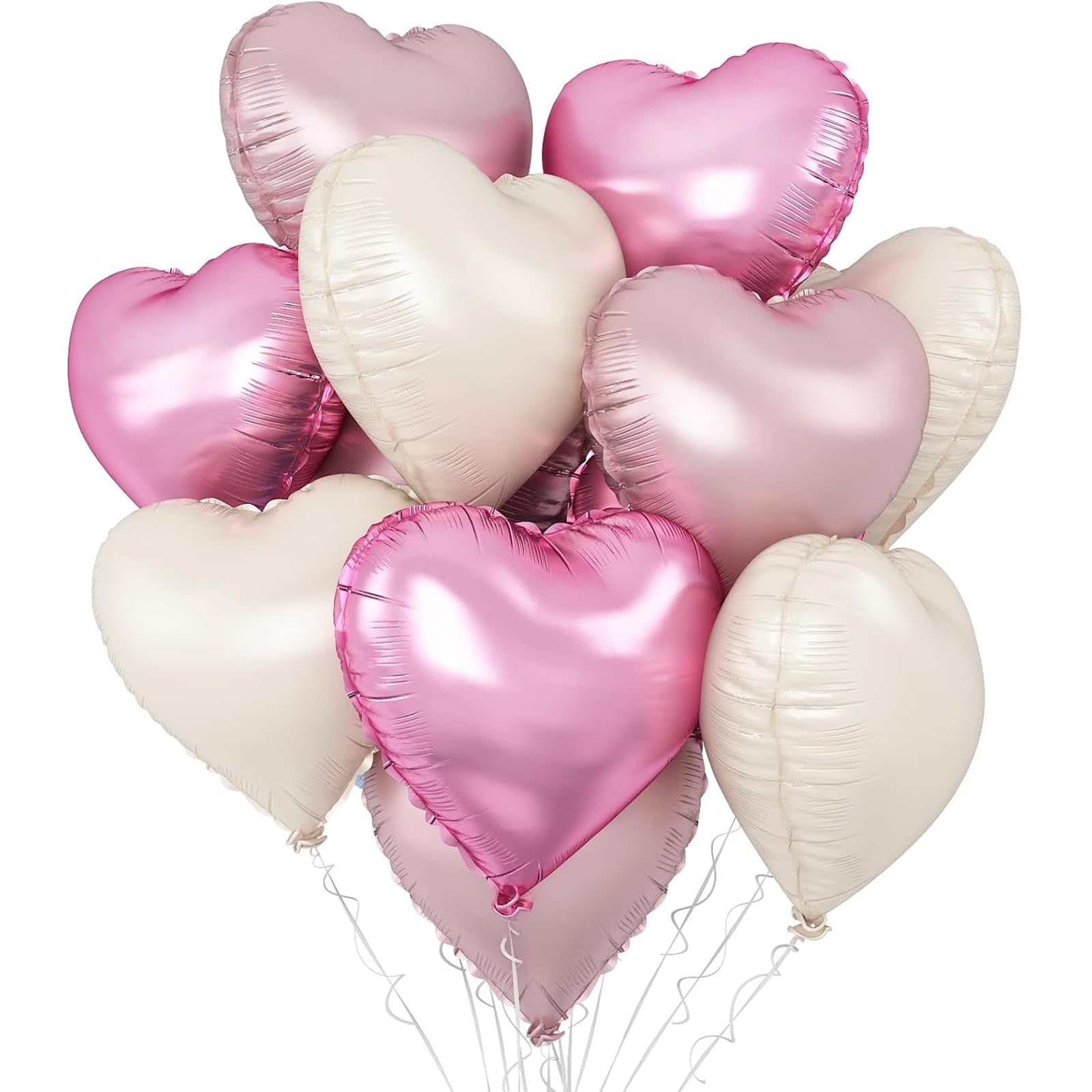 Pink Cream Heart Foil Balloon, 18 Inch 12Pcs Pink Cream Heart Shaped Foil Balloons Birthday Party Anniversary Valentine's Day Wedding Bridal Gender Reveal Decorations
