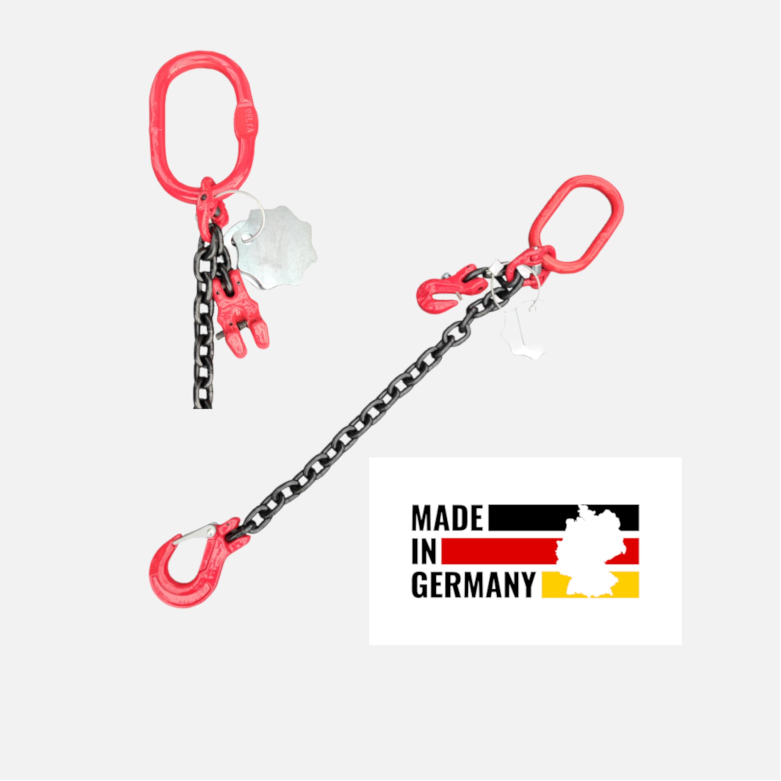 Kettengehänge 1-Strang 8mm Tragfähigkeit:2t Anschlagkette Krankette Länge:1m mit Verkürzungshaken