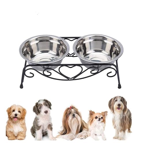 Juego de 2 Comederos de Acero Inoxidable para Perros, Cuencos Dobles para Mascotas