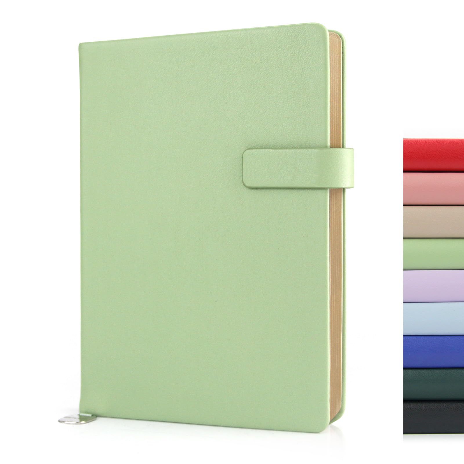WETLOTE A5 Leather Journal, 212 Lined Pages, Soft Lambskin Cover. Pen Strap, Ribbon Bookmark, Gilded Edges, Back Pocket & Gift Box. Ideal for Work, Travel, Grass Green