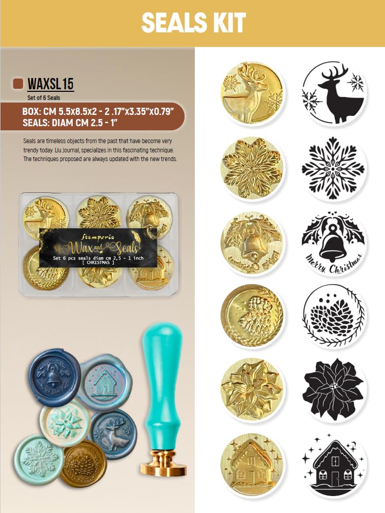 Stamperia - Set of 6 Seals for Scrapbooking, Albums, Card Making, Bullet Journalling and More, Perfect for Personalised Stamping, Crafts and Gifting (Christmas) (6 Seals) (Diameter 2.5 cm)