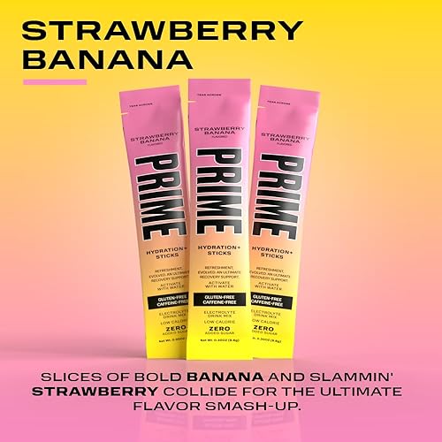 Miniatura 6 de PRIME HYDRATION+ Sticks Strawberry Banana | Polvo de Hidratación en Sobres Monodosis | Polvo de Electrolitos Para Llevar | Bajo en Azúcar | Sin