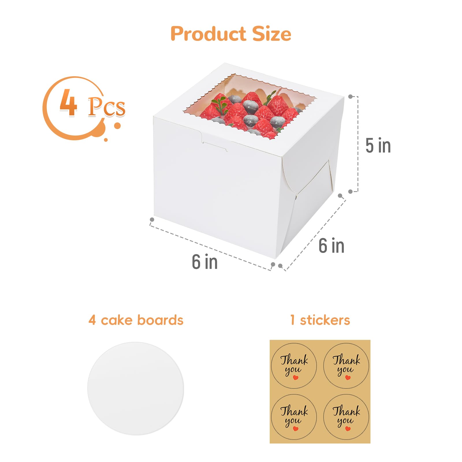 Cake Boxes with Window - 4 Pack for Desserts & Parties -3 Cake Boxes with Window - 4 Pack for Desserts & Parties -3
