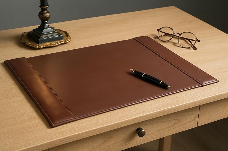 Dacasso Bonded Pad with Side Rails Luxury Leather Desk Blotter for Writing, 30 x 18 (Dark Brown)
