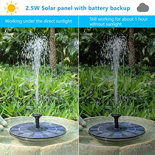 SOARAISE Solar Fountain with Battery Pack, 2.5W Powered Fountain Bird Bath Fountain Pump Free-Standing Outdoor Solar Panel Kits Water Pump for Birdbath, Garden, Pool, Pond - Thumbnail 7