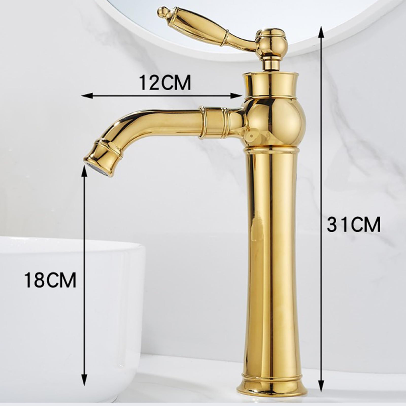 Grifo de Lavabo Vintage Monomando para baño, Giratorio, 1 Orificio, Agua Caliente y fría, Cromado