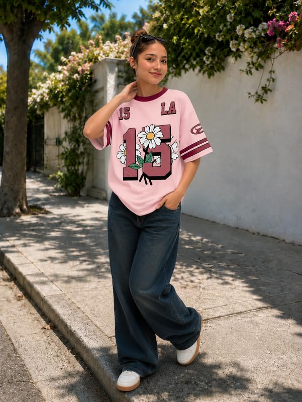 Image of KSHS Cotton Oversized T-Shirt for Women, Printed Loose Fit Womens Tshirt, Soft Cotton Fabric, Round Neck Half Sleeve Casual Top, Aesthetic Drop Shoulder Style Tee