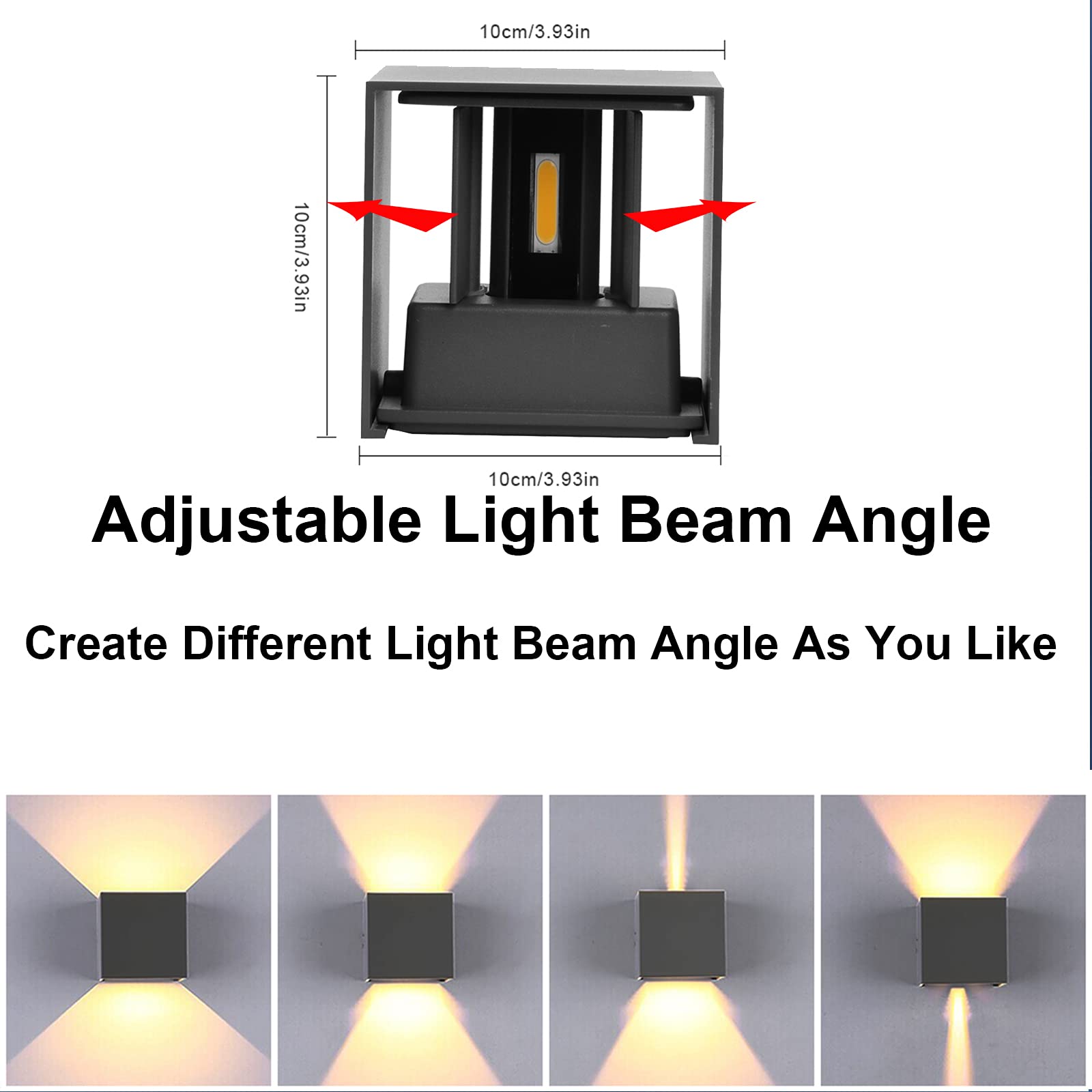 K-Bright Lampada da parete intelligente a 2 pezzi, applique LED dimmerabili, Illuminazione da parete 3000K-6000K con telecomando, angolo del fascio regolabile IP65 per interni/esterni, grigio scuro