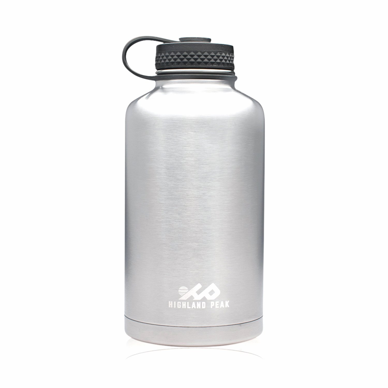 64 oz Stainless Steel Insulated Water Bottle and Beer Growler by Highland Peak - Wide Mouth Canteen - Hot and Cold - BPA Free Metal Thermos Flask