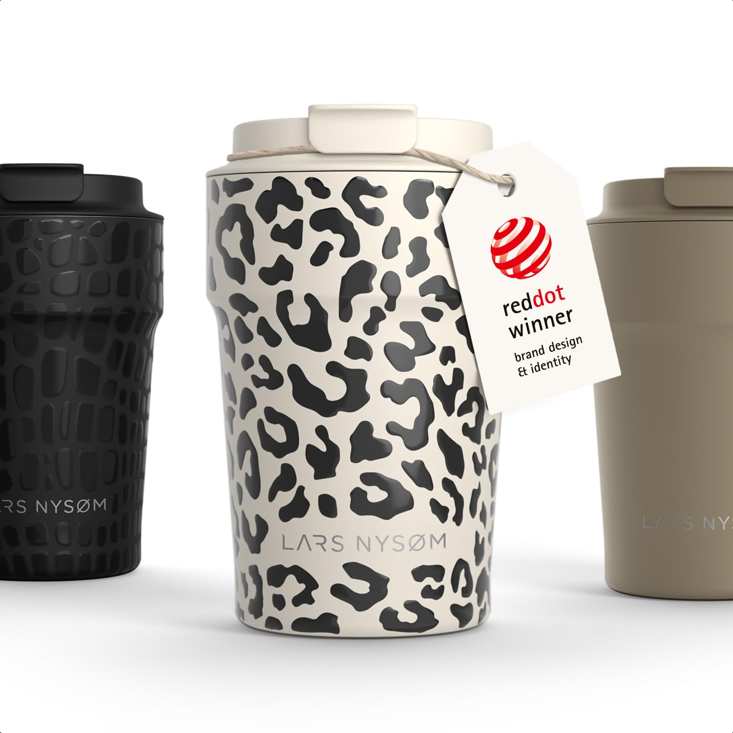 LARS NYSØM Thermo Coffee Mug-to-go 13oz | Travel Mug 0.38 L with Insulation | Silicone Grip Base | Leak Proof Stainless Steel Tumbler for Coffee and Tea on the Go (Beige, 380ml)