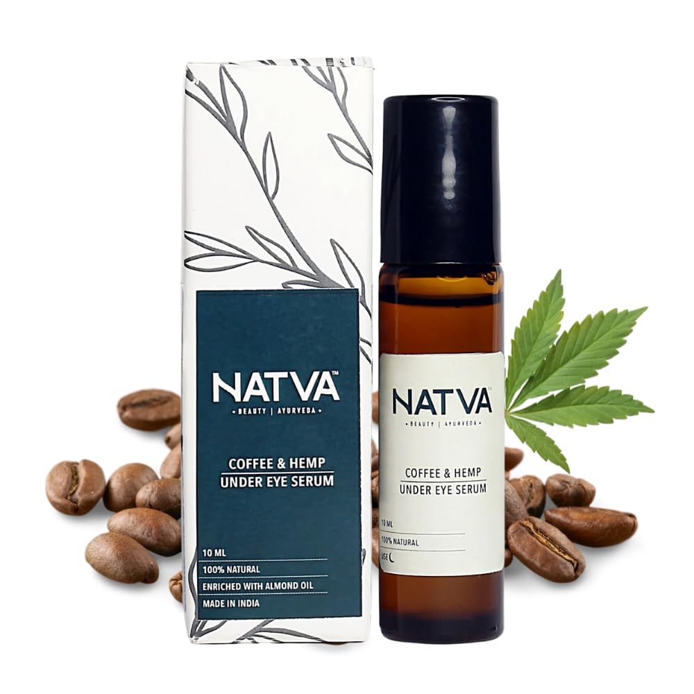 NATVA Under Eye Serum Infused With Coffee and Hemp Seed Oil |10ml (Pack of 1) | For Dark Circles, Fine Lines, Puffy Eyes, Wrinkles | For Women and Men | 100% Natural